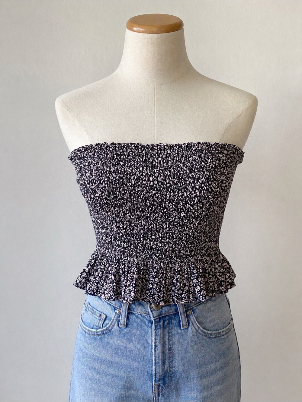 American Eagle Floral Smocked Tube Top Boho Festival Cottagecore SZ Small